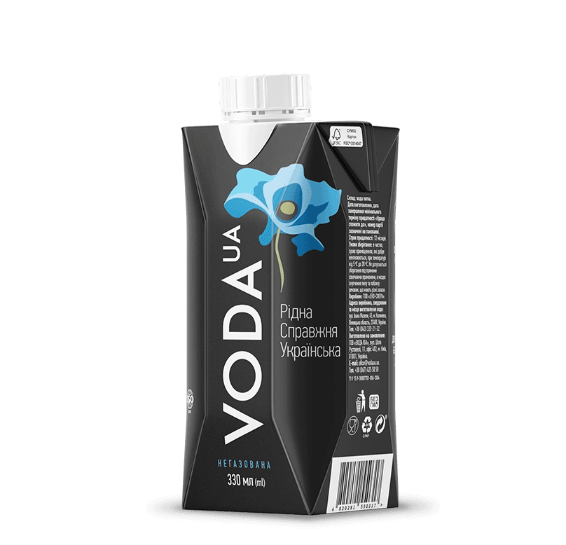 VODA UA, вода питна, негазована, 0,33 л (Tetra Pak, чорний)